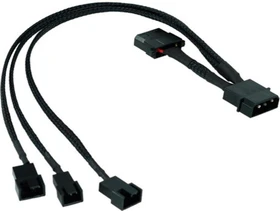 Phobya Molex auf 4-Pin/3-Pin/Molex Adapter, sleeved, 30cm, schwarz
