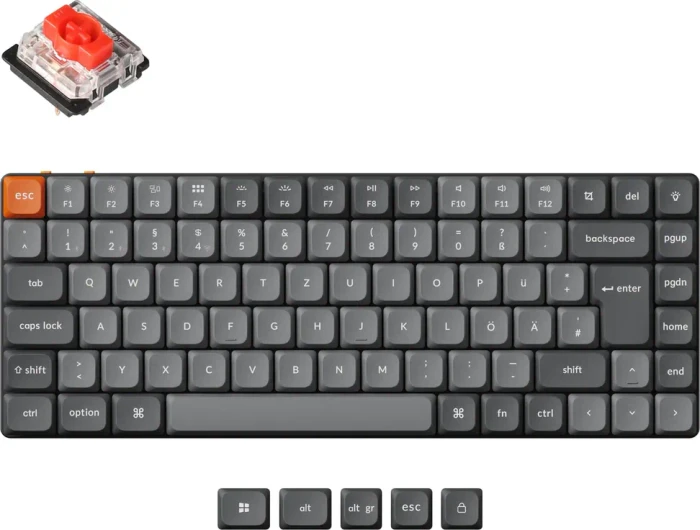 Keychron K3 Max, grau, LEDs RGB, hot-swap, Gateron LOW PROFILE 2.0 RED, USB/Bluetooth, DE