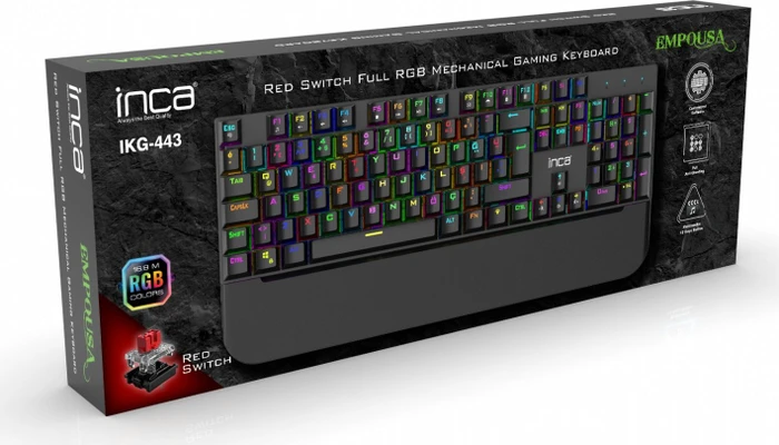 Inca IKG-443 Empousa Mechanical Gaming Tastatur, schwarz, LEDs RGB, RED Switches, USB, DE