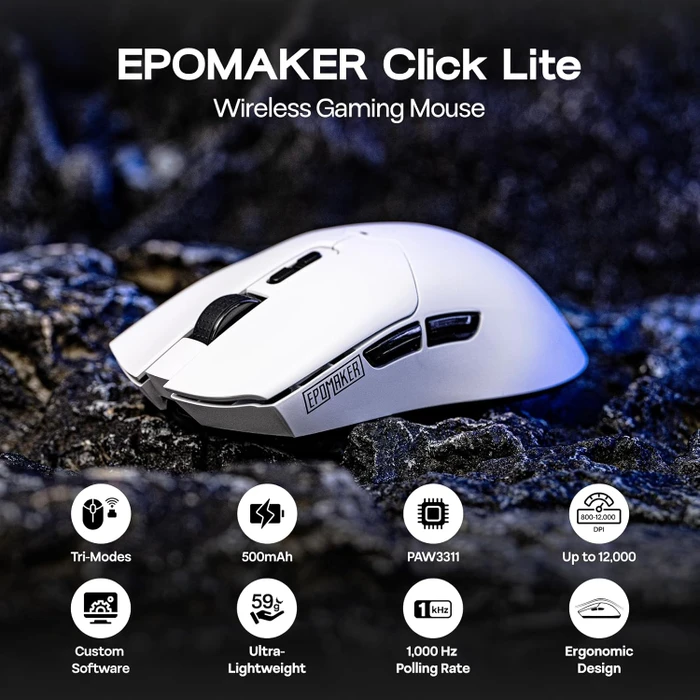 Epomaker Click Lite Wireless Gaming Mouse, weiß, USB/Bluetooth