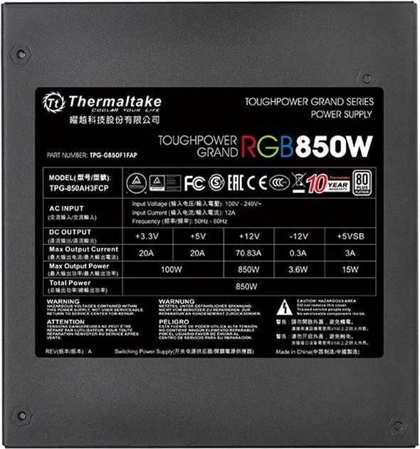 Thermaltake ToughPower Grand RGB Platinum 850W, ATX 2.4