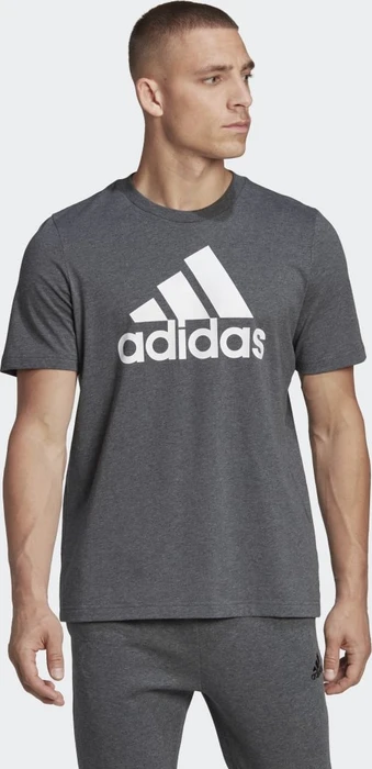 adidas Essentials Big Logo T-Shirt kurzarm dark grey heather/white (Herren)