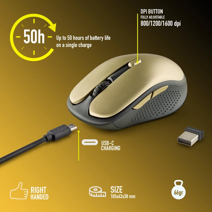 NGS Evo Rust Gold Wireless Rechargeable Silent Mouse gold/schwarz, USB