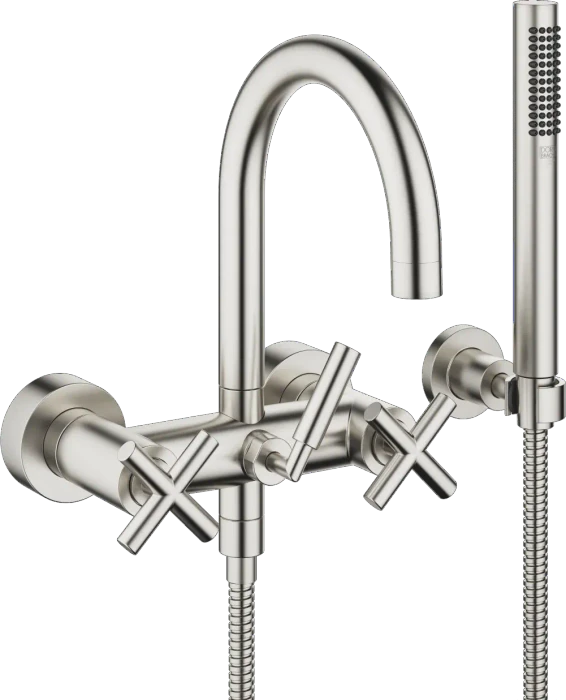 Dornbracht Tara. Wannen-Zweigriff-Armatur 25133892-06 Kreuzgriffe, Wandmontage, mit Garnitur, platin matt Image