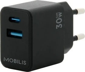 Mobilis Wall Charger GaN 30W USB-C + USB-A schwarz