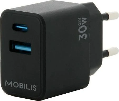 Mobilis Wall Charger GaN 30W USB-C + USB-A schwarz