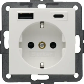 Berker Steckdose SCHUKO/USB AC 20W PD S.1, polarweiß glänzend