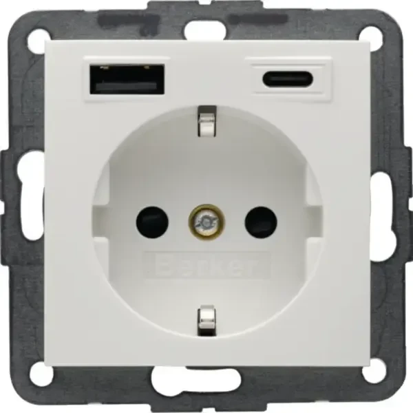 Berker Steckdose SCHUKO/USB AC 20W PD S.1, polarweiß glänzend