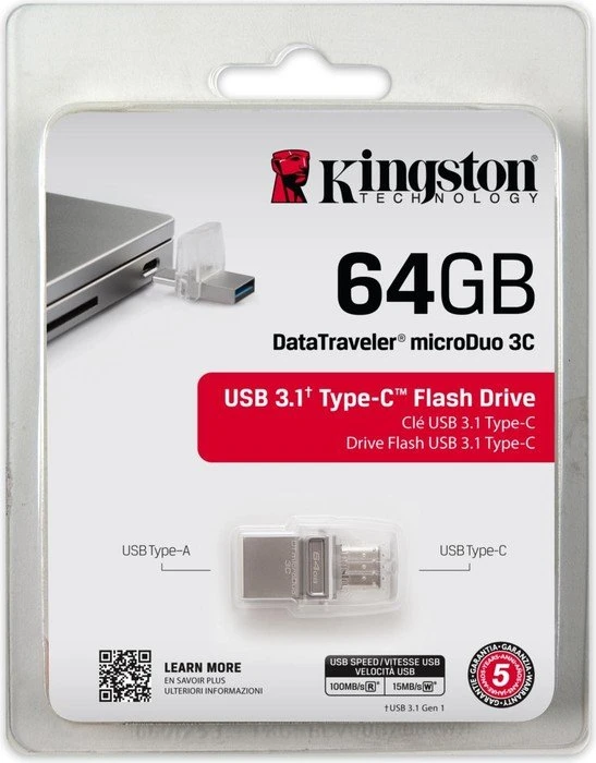 Kingston DataTraveler microDuo 3C 64GB, USB-A + USB-C, USB 3.2 Gen 1×1