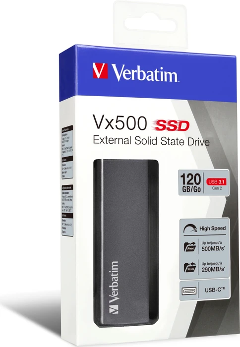 Verbatim Vx500 External Solid State Drive, 120GB, USB-C 3.1