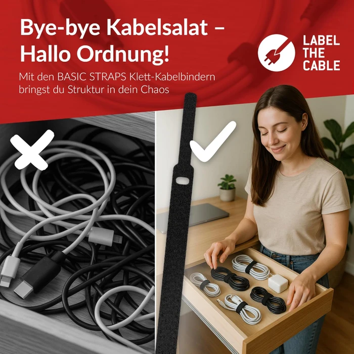 LABEL THE CABLE LTC Basic Straps PRO Kabelbinder, schwarz, 50er-Pack