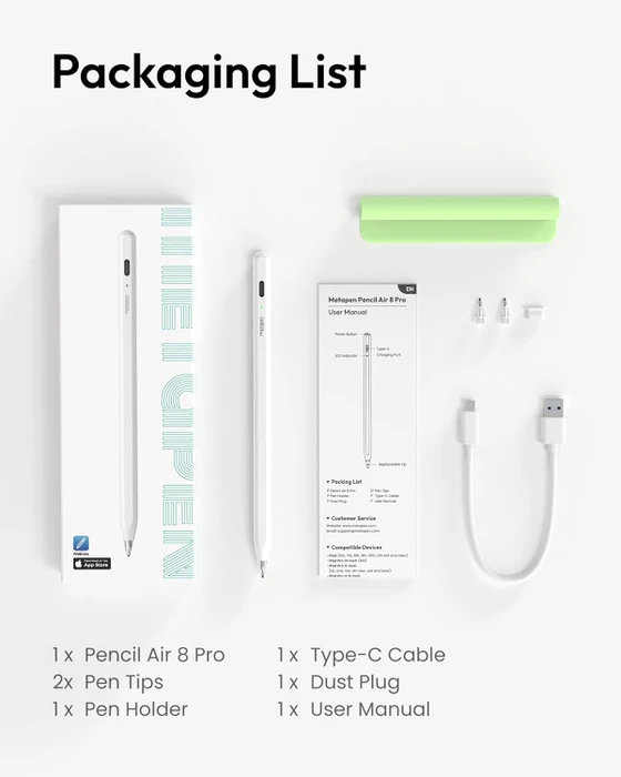 Metapen Air 8 Pro iPad Pencil mit Air-Flex-Spitze, weiß