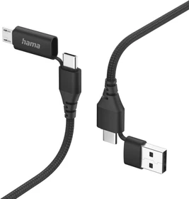 Hama 4in1 Multi-Ladekabel USB-C und USB-A - USB-C und Micro-USB 1.5m schwarz