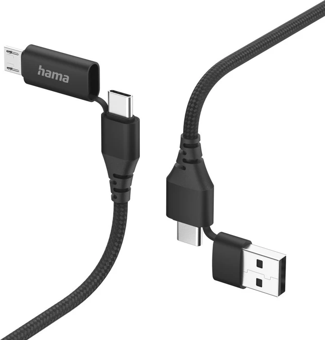 Hama 4in1 Multi-Ladekabel USB-C und USB-A - USB-C und Micro-USB 1.5m schwarz