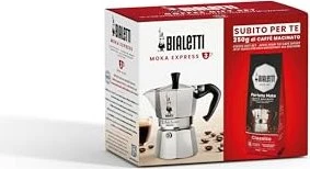 Bialetti Geschenk Set Subito Per Te Moka Express 3 Tassen Espressokanne inkl. Kaffee