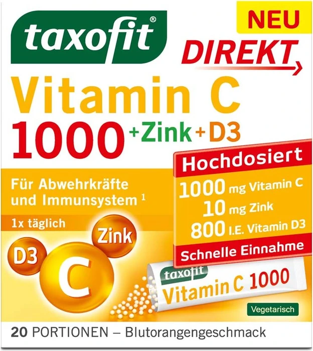 Taxofit Vitamin C 1000 + Zink + D3 Direkt Sticks, 20 Stück