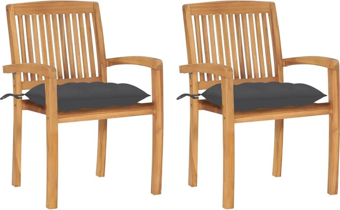 vidaXL Teak Stapelsessel anthrazit, 2 Stück