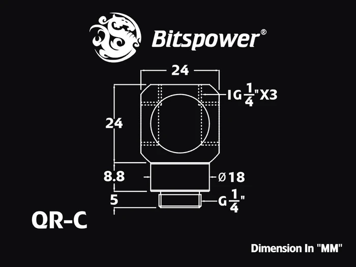 Bitspower Q-Adapter G1/4" auf 3x G1/4" drehbar glänzend schwarz