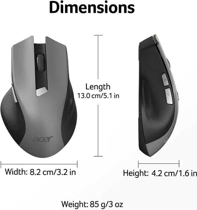 Acer OMR266 2.4GHz Wireless Mouse grau/schwarz, USB