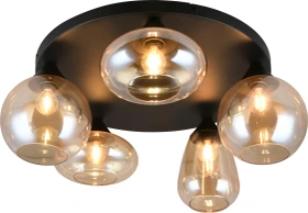 Trio Lumina Deckenleuchte 5-flammig schwarz/orange