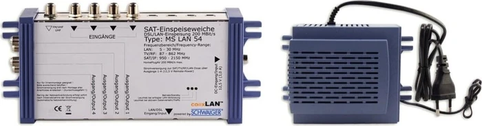 Schwaiger MSLAN54 211 Aktive SAT-Quad-Einschleusweiche 5 auf 4, mit LAN Funktion