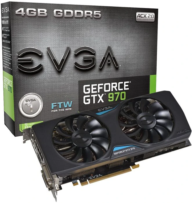 EVGA GeForce GTX 970 FTW ACX 2.0, 4GB GDDR5, 2x DVI, HDMI, DP