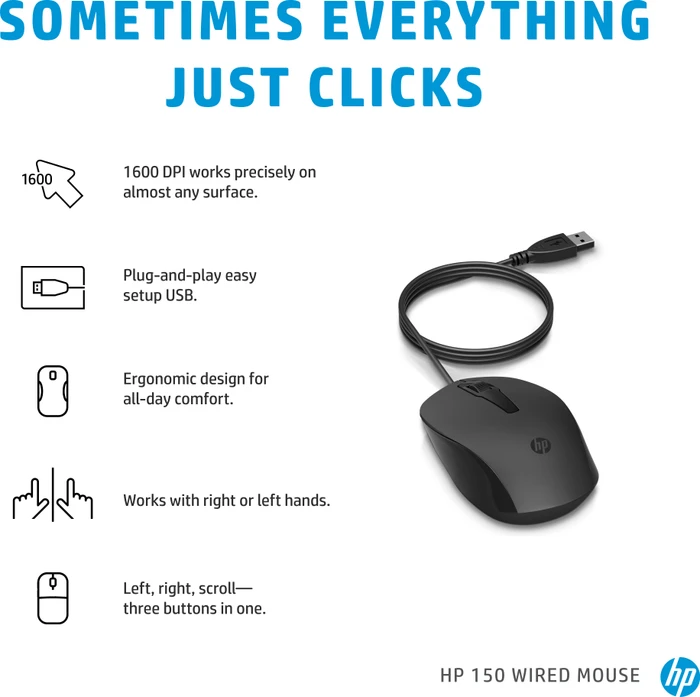 HP 150 Wired Mouse, grau/schwarz, USB