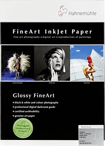 Hahnemühle Digital Glossy FineArt Baryta Inkjetpapier hochglänzend hellweiß, A3, 325g/m², 25 Blatt