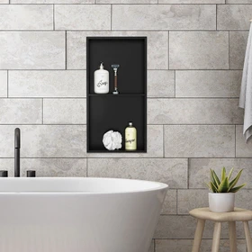 LuxeBath Duschnische 30x60cm 2 Ebenen Aufputz edelstahl schwarz