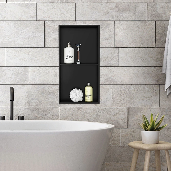 LuxeBath Duschnische 30x60cm 2 Ebenen Aufputz edelstahl schwarz
