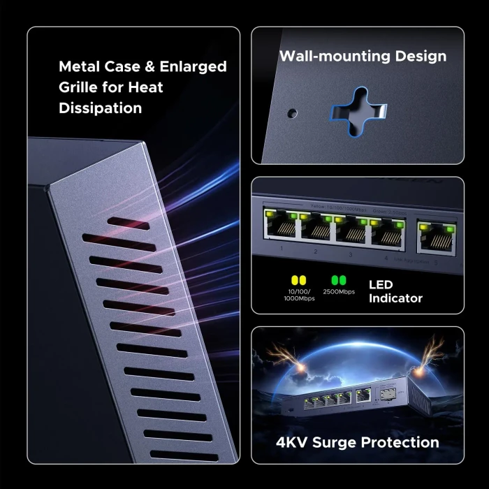 Ugreen Desktop 2.5G Switch, 5x RJ-45, 1x SFP+