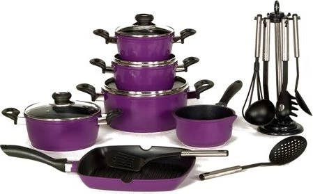 Karl Krüger Aluguss Kochtopf-Set lila, 17-tlg.