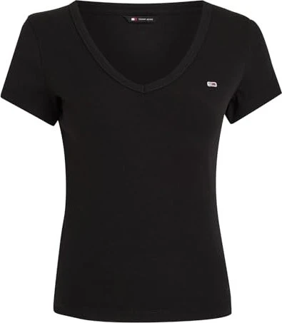 Tommy Hilfiger Essential V-Neck Slim Fit T-Shirt kurzarm schwarz (Damen)
