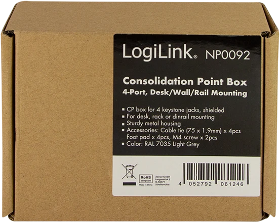 LogiLink Konsolidierungspunkt-Gehäuse für RJ-45 Keystone Module, 4-Port, grau