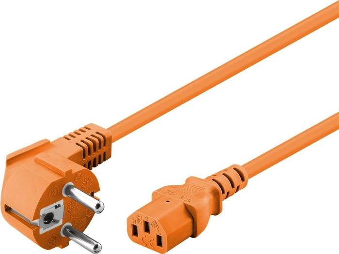 Wentronic Goobay Kaltgeräte Netzkabel, Schutzkontakt auf Kaltgerätestecker C13, gewinkelt, orange, 2m