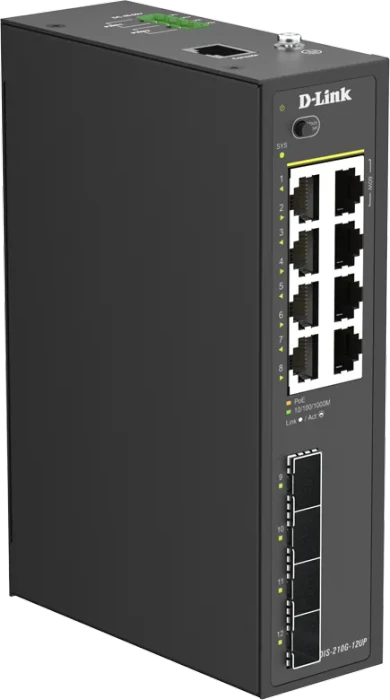 D-Link DIS-210G-12UP Industrial Railmount Gigabit Smart Switch, 8x RJ-45, 4x SFP, 240W PoE++