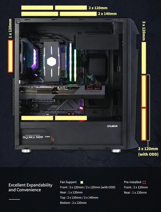 Zalman Z1 Plus, schwarz, Glasfenster