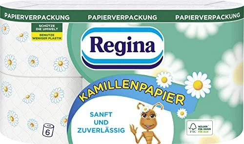 Regina Kamillenpapier Toilettenpapier 3-lagig weiß, 6 Rollen