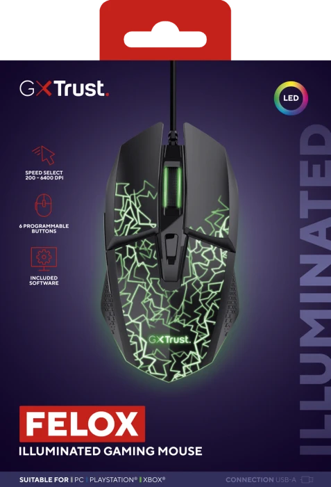 Trust Gaming GXT 113 Felox Gaming Mouse schwarz/transparent, USB