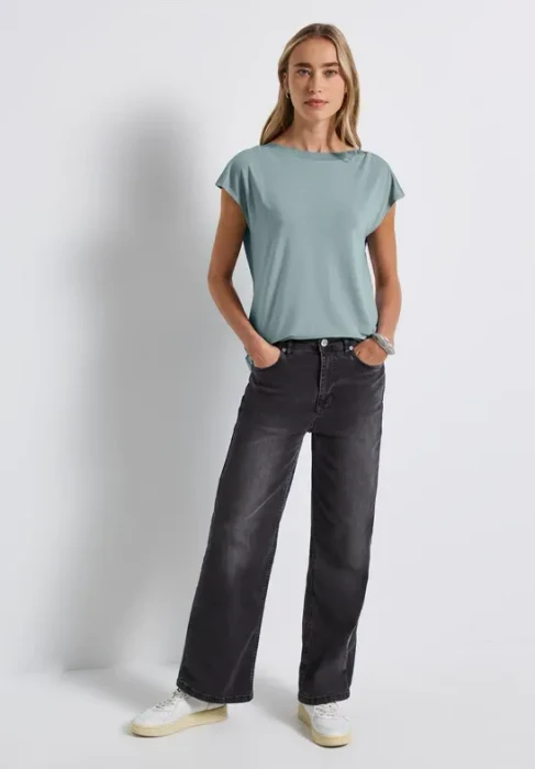 Street One U-Boot mit Rippdetail T-Shirt kurzarm arona blue (Damen)