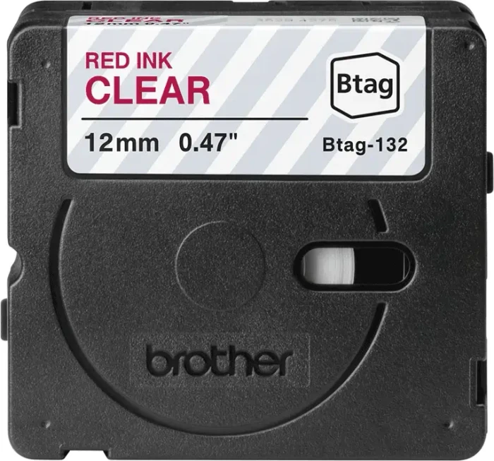 Brother Btag-132 Beschriftungsband, 12mm, rot/transparent