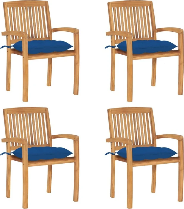 vidaXL Teak Stapelsessel blau, 4 Stück