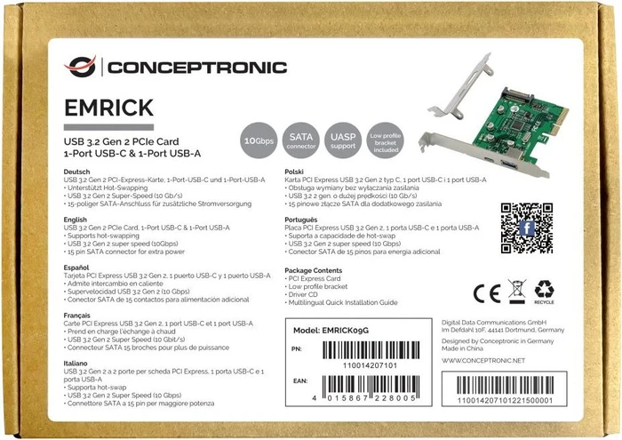 Conceptronic 1x USB-C 3.1, 1x USB-A 3.1, PCIe 3.0 x4