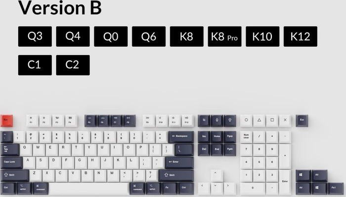 Keychron OEM Dye-Sub Keycap-Set Bluish Black White - Version B, Kunststoff (PBT), Bluish Black White, weiß/schwarz/blau, 114 Tasten, ANSI-US
