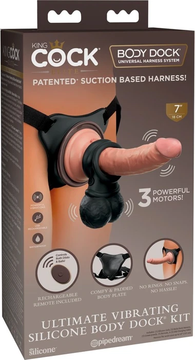 Pipedream King Cock Elite 7" Ultimate Vibrating Body Dock Kit