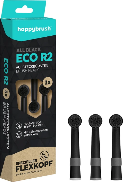 HappyBrush R2 Ersatzbürste schwarz, 3 Stück