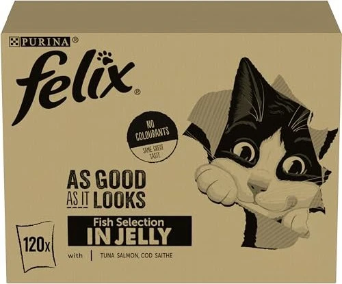 Purina Felix So gut wie es aussieht Geschmacksvielfalt, verschiedene Sorten mit Fisch, 10.20kg (120x 85g)