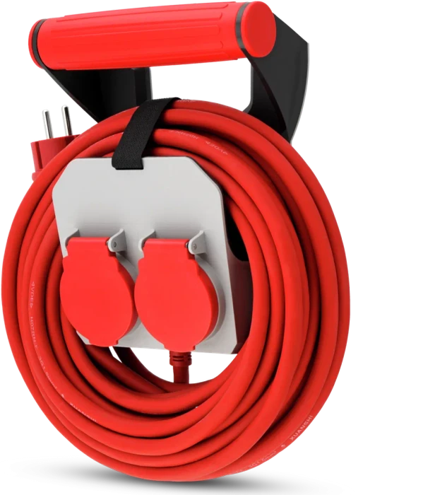 REV Ritter Verlängerungskabel mit Wandhalterung, 2-fach, 10m, rot/grau