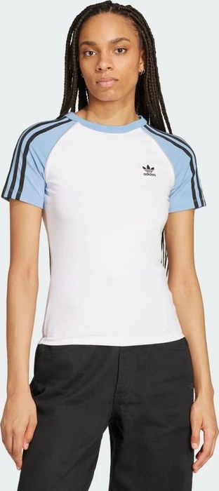 adidas Adicolor 3-Streifen Raglan Slim T-Shirt kurzarm white/ash blue (Damen)