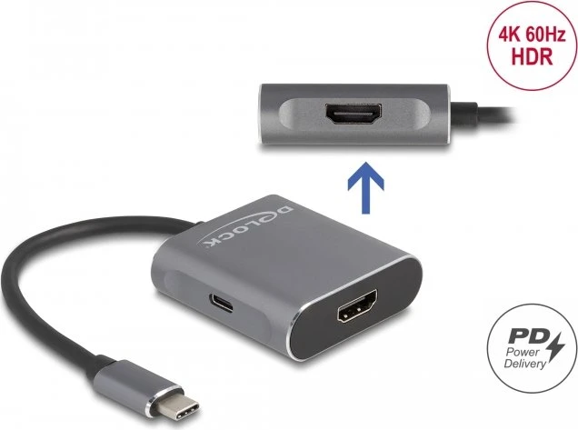 DeLOCK USB-C auf 2x HDMI 4K 60Hz Splitter mit PD 100W, 0.15m